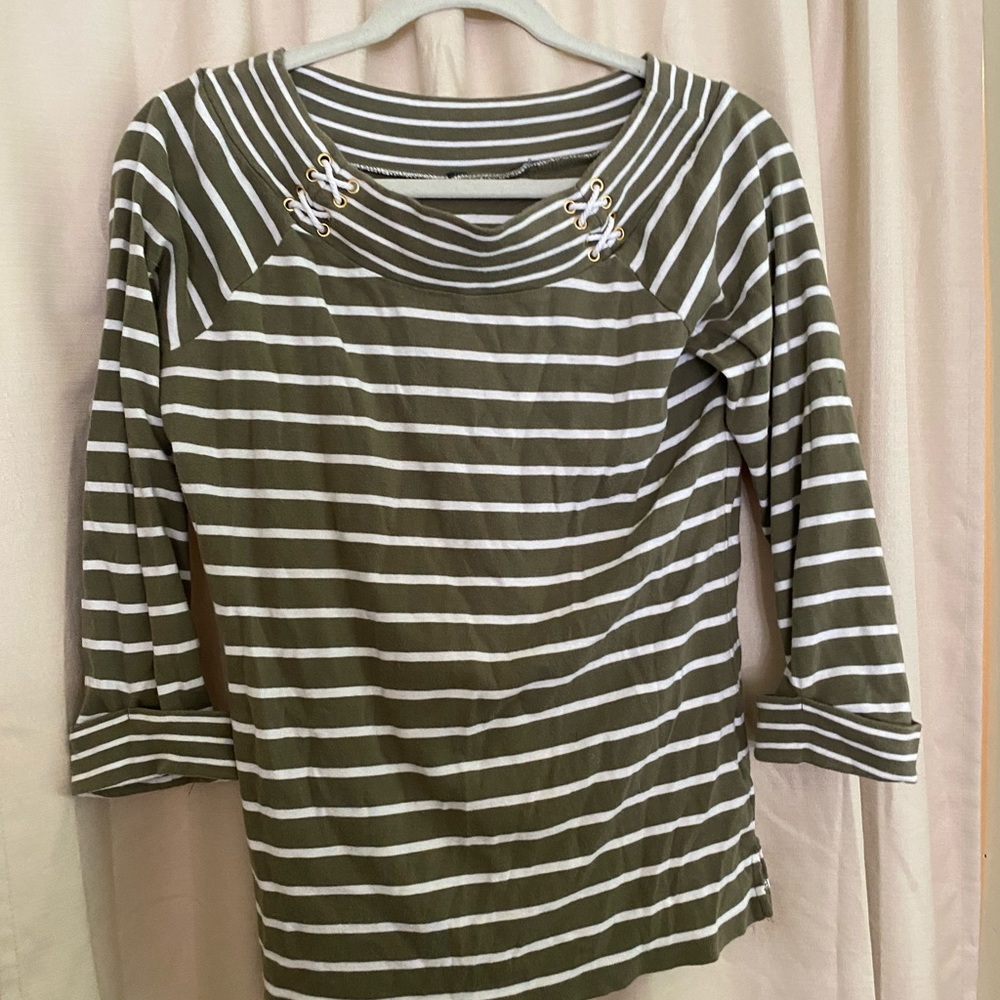Olive green nautical striped shirt
